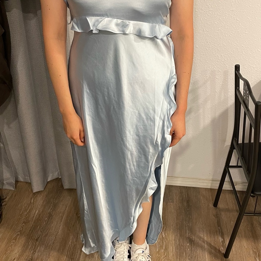 Elegant Light Blue Ruffle Dress